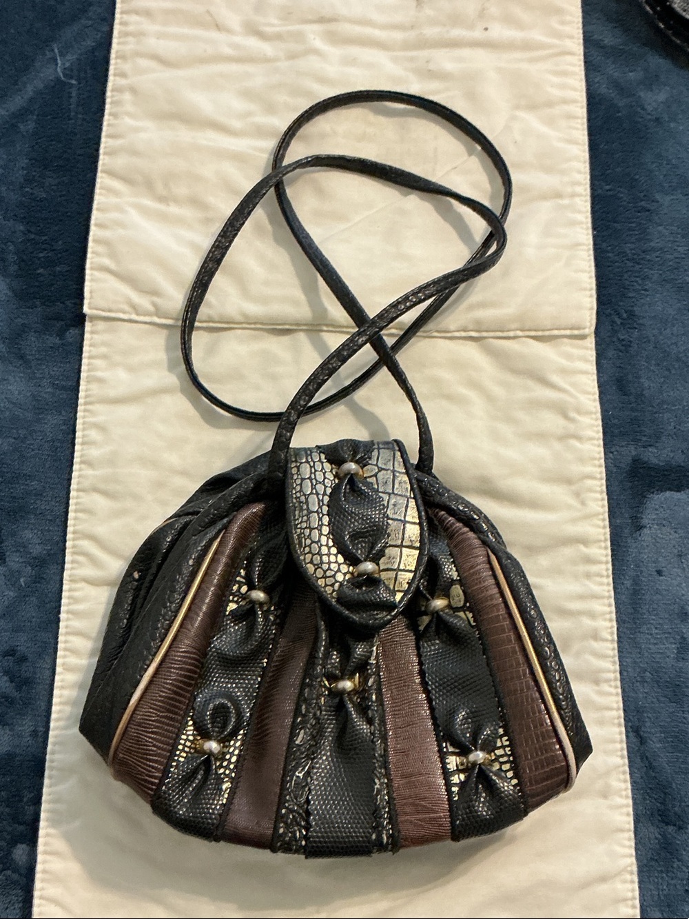 Convertible Black and Brown Textured Crossbody Bag